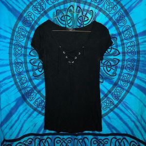 black t-shirt w/lace up detail